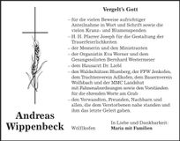 Traueranzeige Andreas Wippenbeck