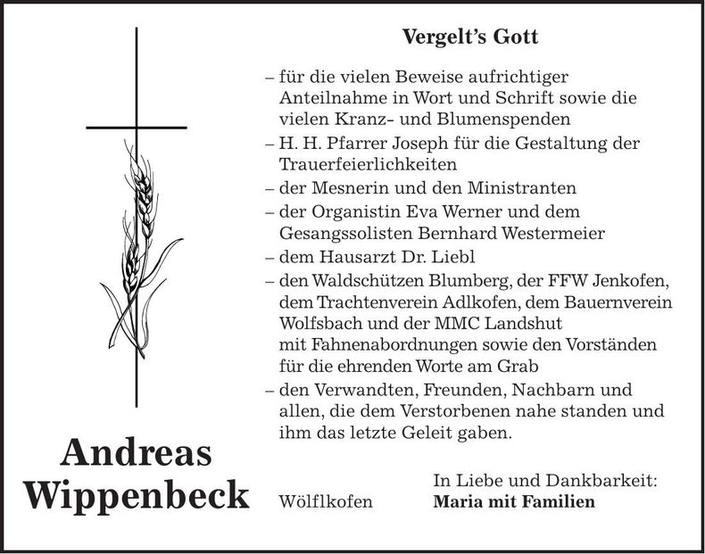 Traueranzeige Andreas Wippenbeck