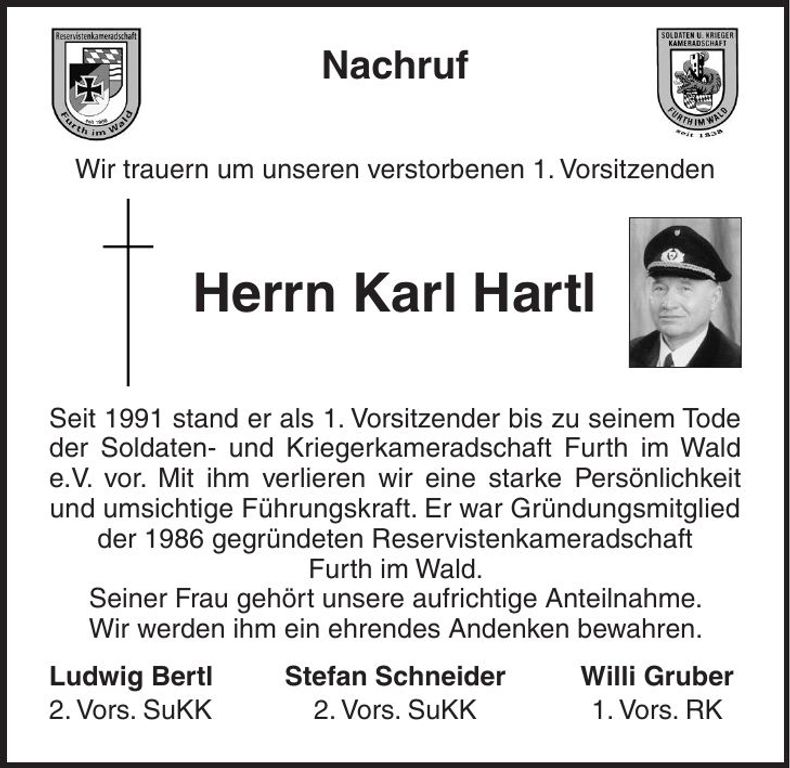 Traueranzeige Karl Hartl