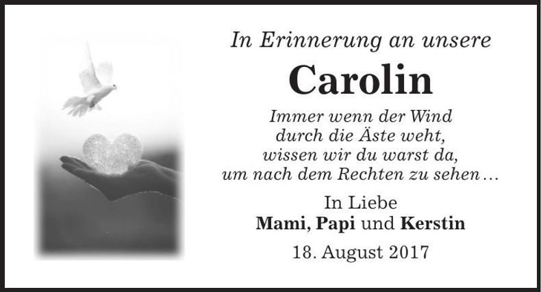 Traueranzeige Carolin Nachreiner