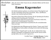 Traueranzeige Emma Kagermeier