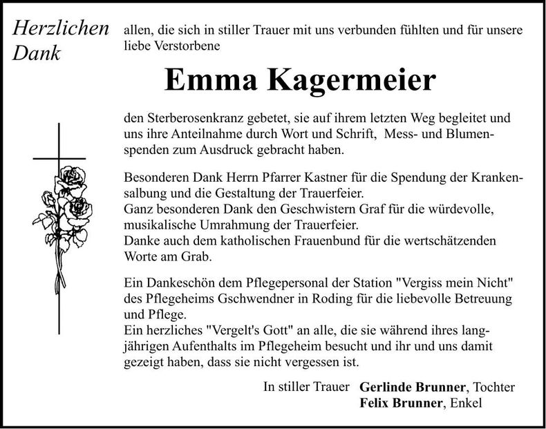 Traueranzeige Emma Kagermeier