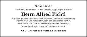 Traueranzeige Alfred Fichtl