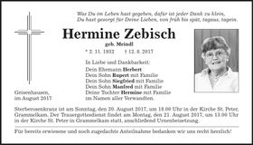 Traueranzeige Hermine Zebisch