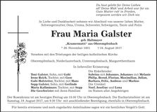 Traueranzeige Maria Galster