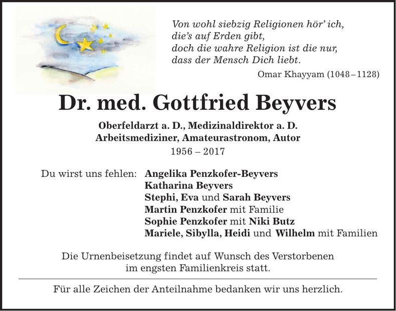 Traueranzeige Gottfried Beyvers