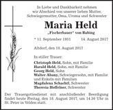 Traueranzeige Maria Held
