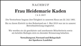 Traueranzeige Heidemarie Kaden