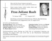 Traueranzeige Juliane Raab
