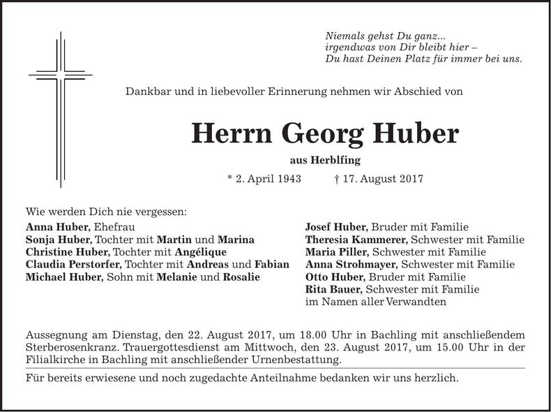 Traueranzeige Georg Huber