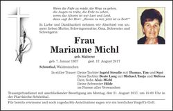 Traueranzeige Marianne Michl