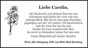 Traueranzeige Carolin Weißthanner