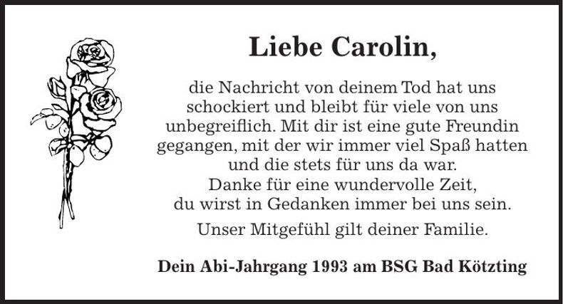 Traueranzeige Carolin Weißthanner