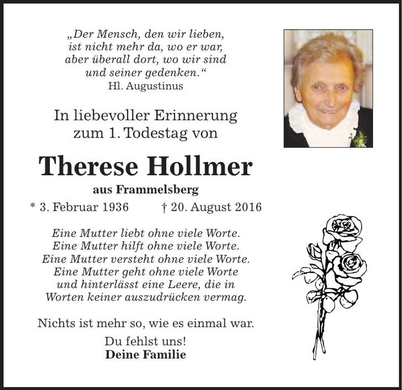 Traueranzeige Therese Hollmer