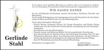 Traueranzeige Gerlinde Stahl