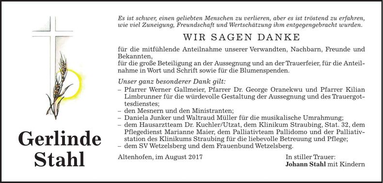 Traueranzeige Gerlinde Stahl