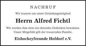 Traueranzeige Alfred Fichtl