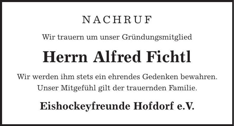 Traueranzeige Alfred Fichtl