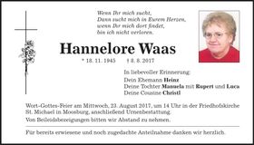 Traueranzeige Hannelore Waas