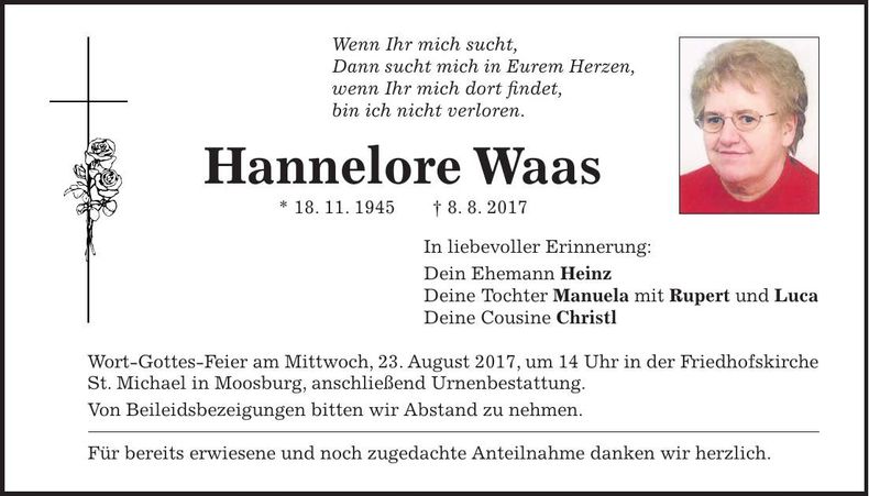 Traueranzeige Hannelore Waas