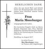 Traueranzeige Maria Moosburger