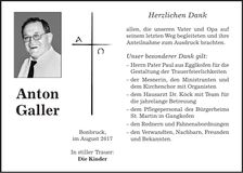 Traueranzeige Anton Galler