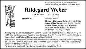 Traueranzeige Hildegard Weber