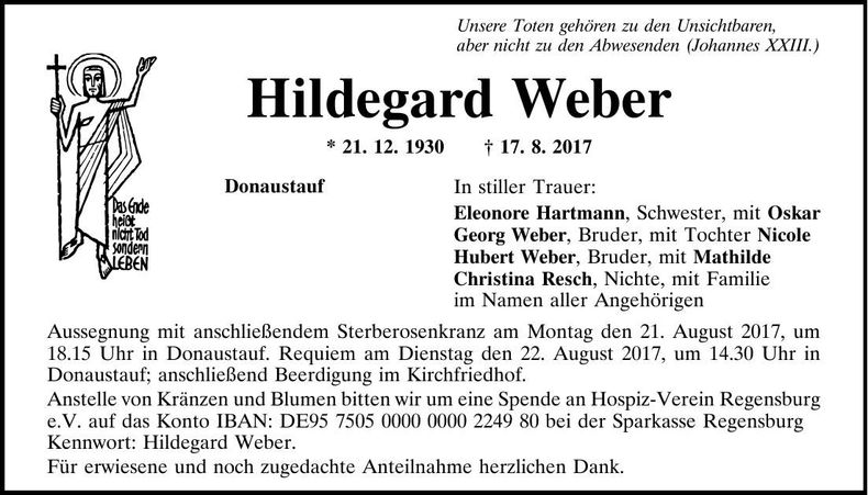 Traueranzeige Hildegard Weber