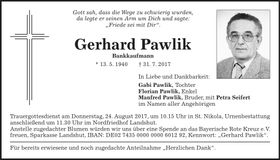 Traueranzeige Gerhard Pawlik