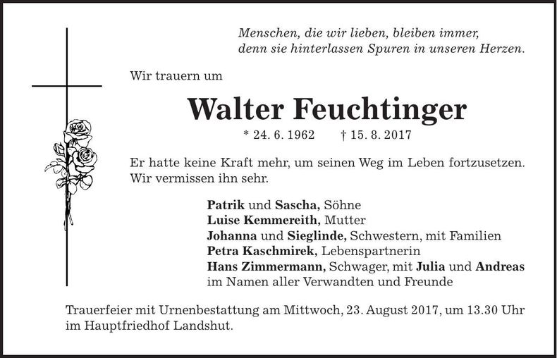 Traueranzeige Walter Feuchtinger