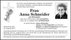 Traueranzeige Anna Schneider