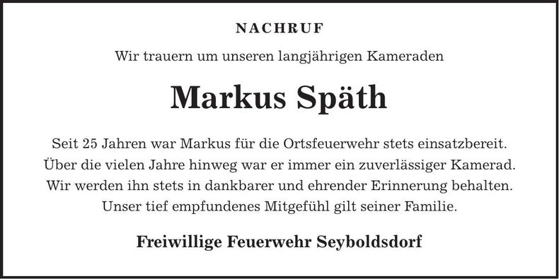 Traueranzeige Markus Späth