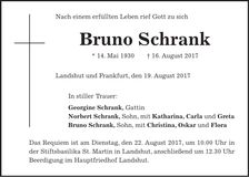 Traueranzeige Bruno Schrank