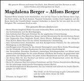Traueranzeige Magdalena u. Alfons Berger