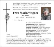 Traueranzeige Maria Wagner