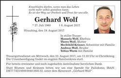 Traueranzeige Gerhard Wolf