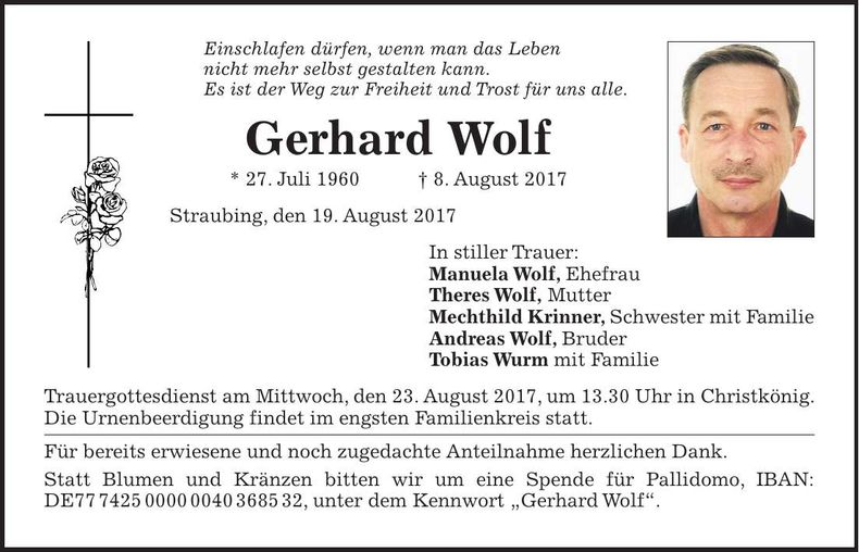 Traueranzeige Gerhard Wolf