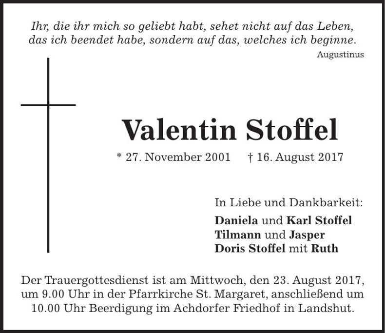 Traueranzeige Valentin Stoffel