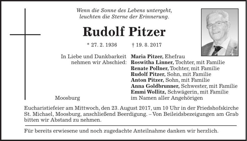 Traueranzeige Rudolf Pitzer
