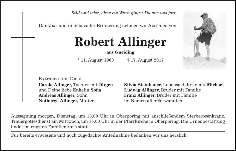 Traueranzeige Robert Allinger