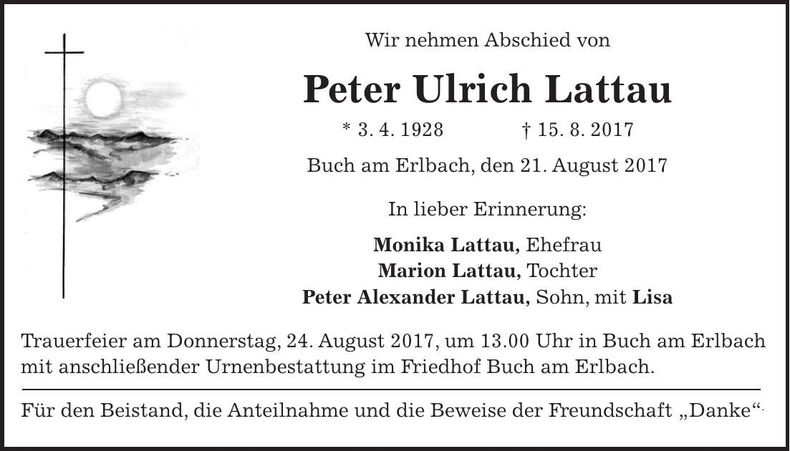 Traueranzeige Peter Ulrich Lattau
