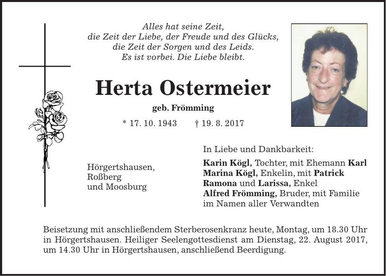 Traueranzeige Herta Ostermeier