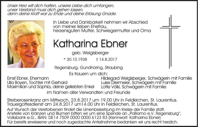Traueranzeige Katharina Ebner