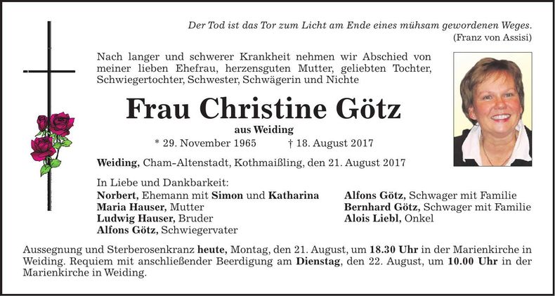 Traueranzeige Christine Götz