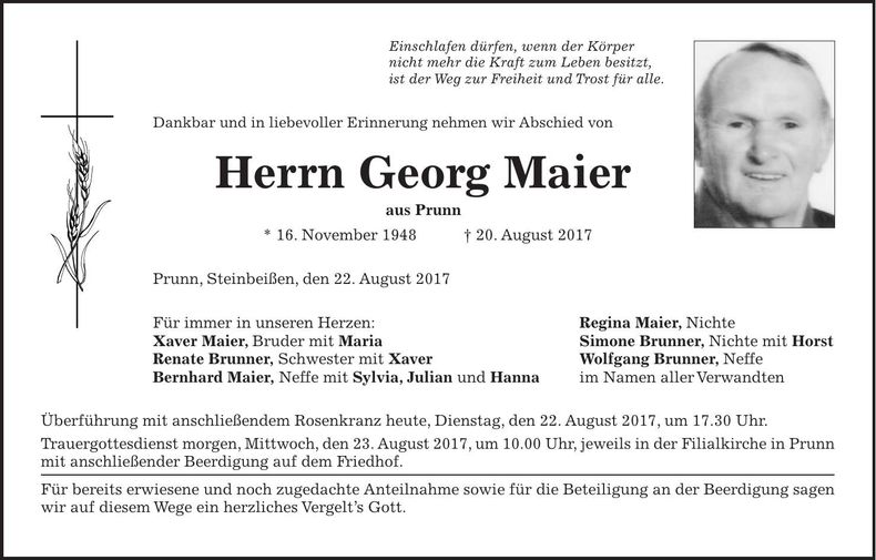Traueranzeige Georg Maier