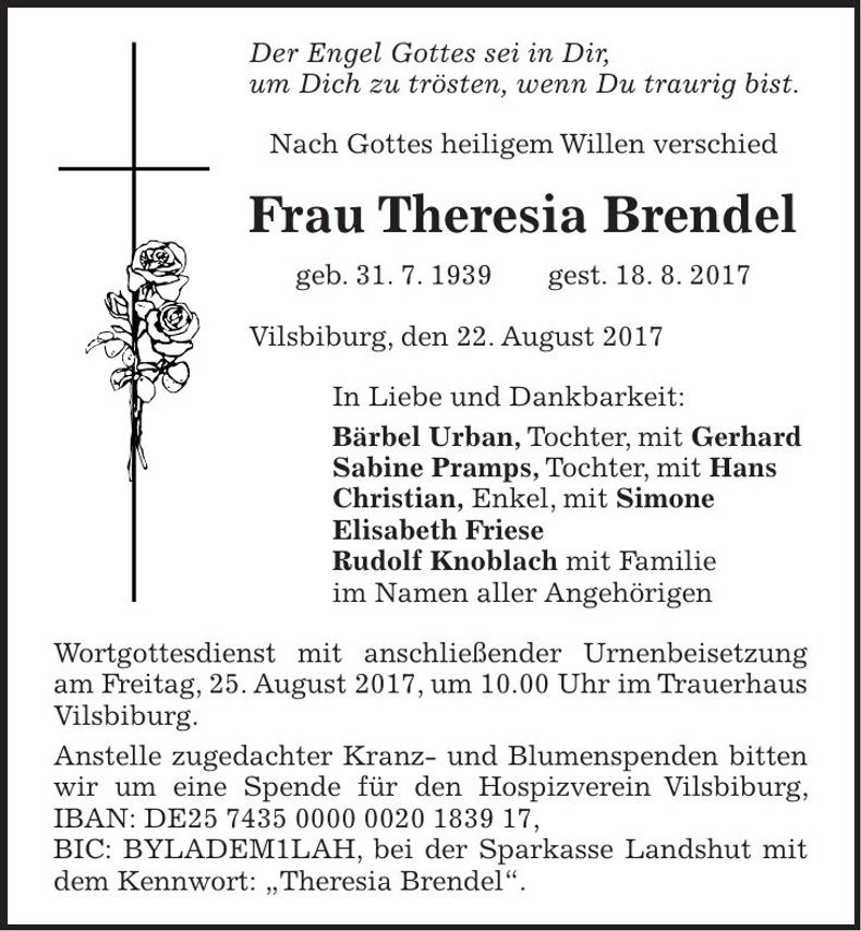Traueranzeige Theresia Brendel