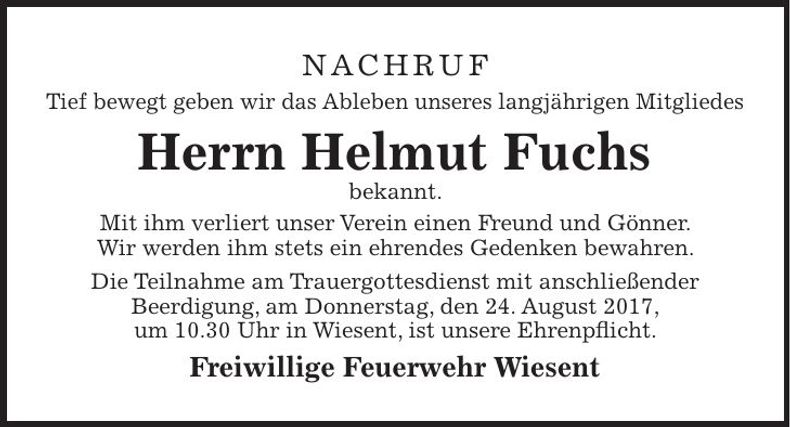 Traueranzeige Helmut Fuchs