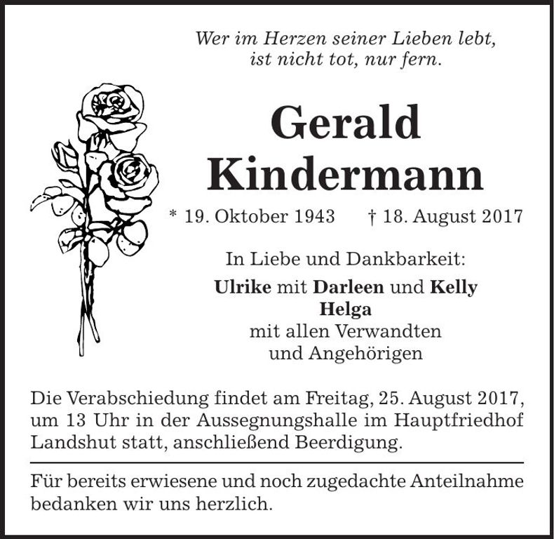 Traueranzeige Gerald Kindermann