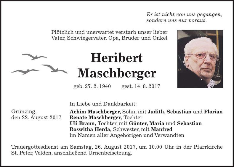 Traueranzeige Heribert Maschberger
