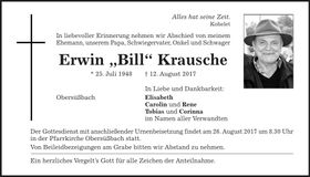 Traueranzeige Erwin Krausche